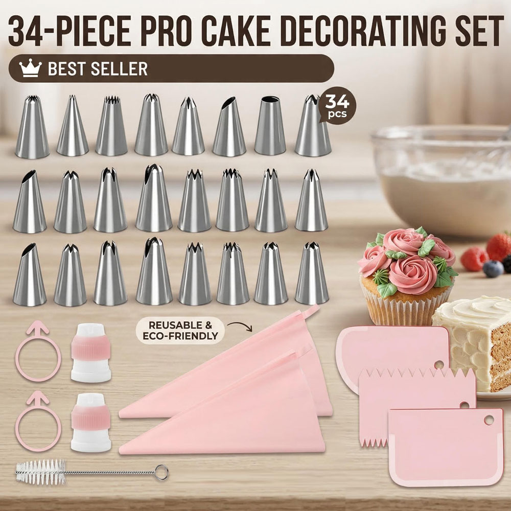 Decorating Tip Set - Kit de 34 douilles à pâtisserie